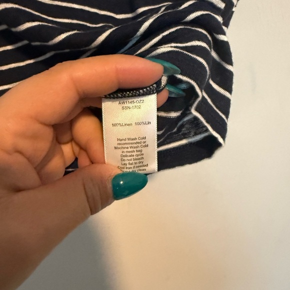 ATM Womens Linen Striped TopShirt  White/ Navy Blue Size Medium - Picture 3 of 4